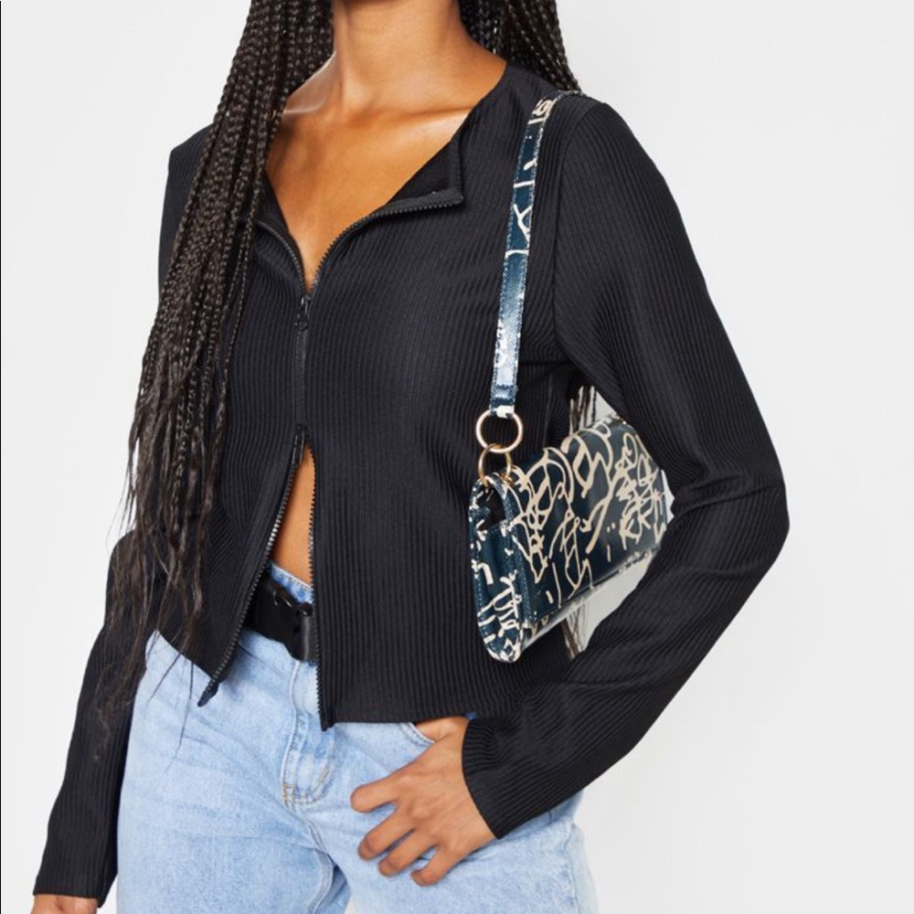Jumbo Rib Double Zip Long Sleeve Top